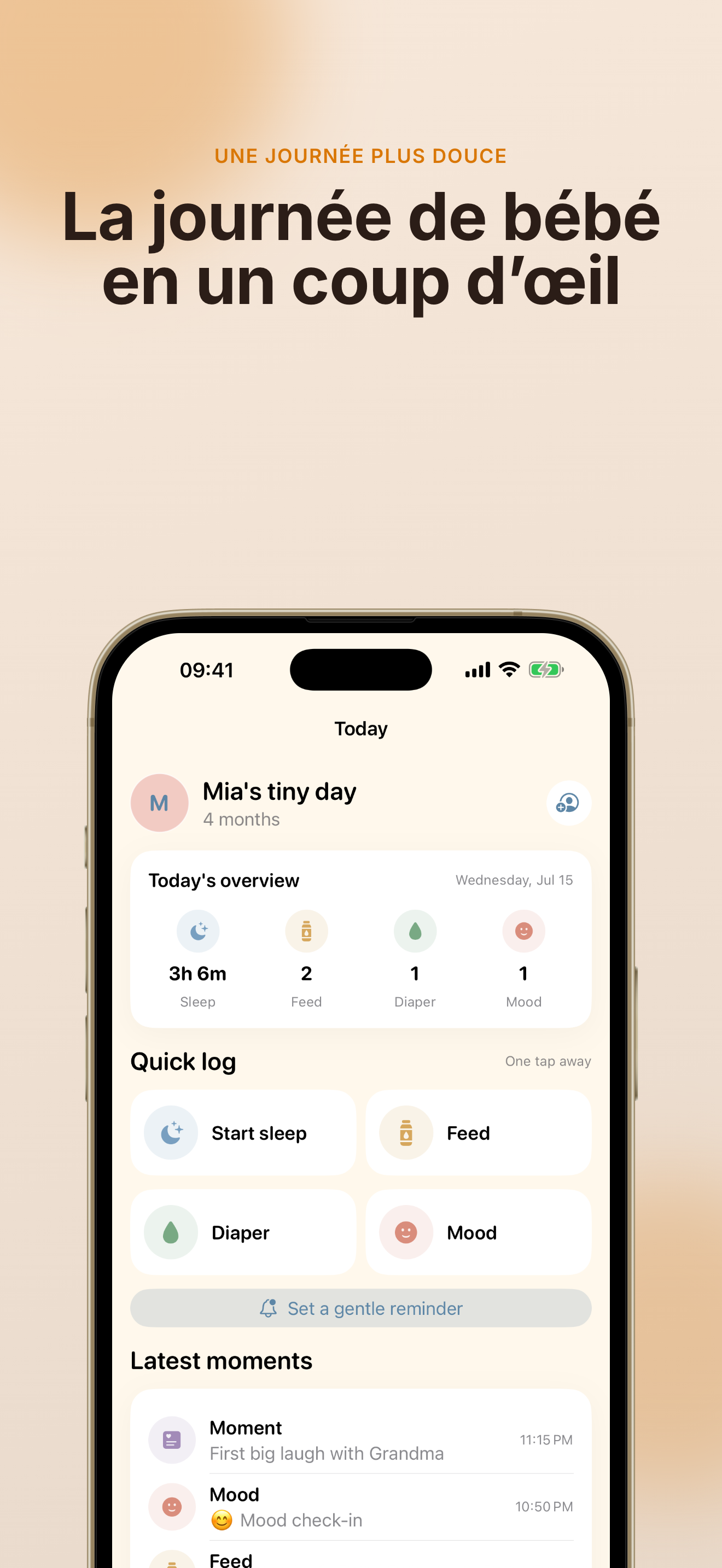 Capture d'écran de l'app TinyDay Suivi bébé 1