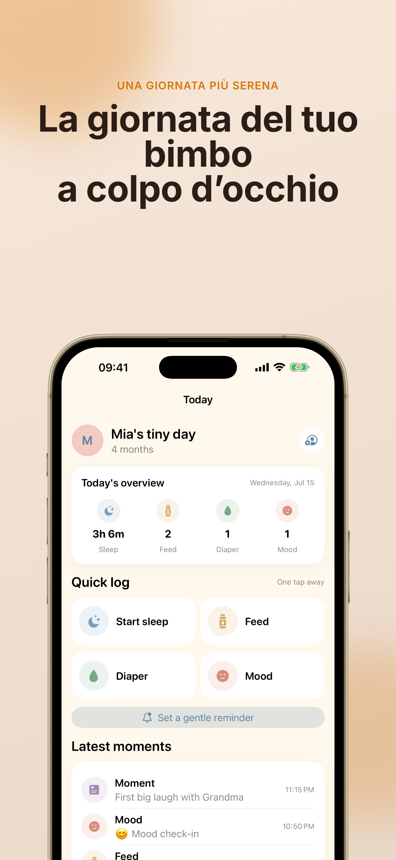 Screenshot dell'app TinyDay Diario del bambino 1