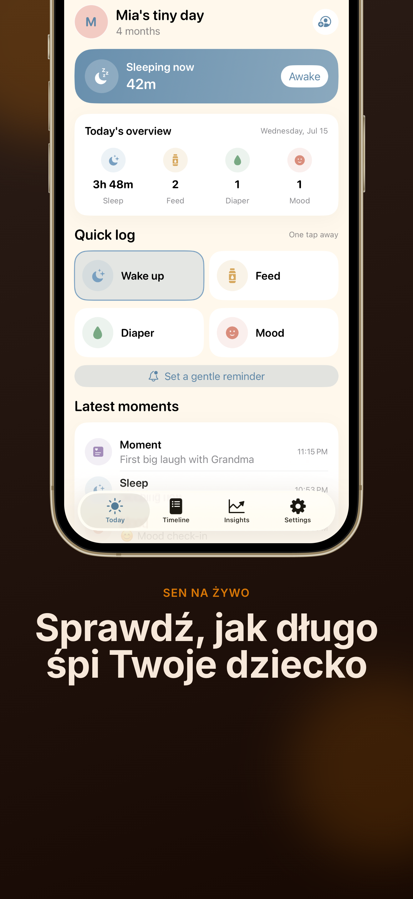 Zrzut ekranu aplikacji TinyDay Dziennik niemowlaka 2