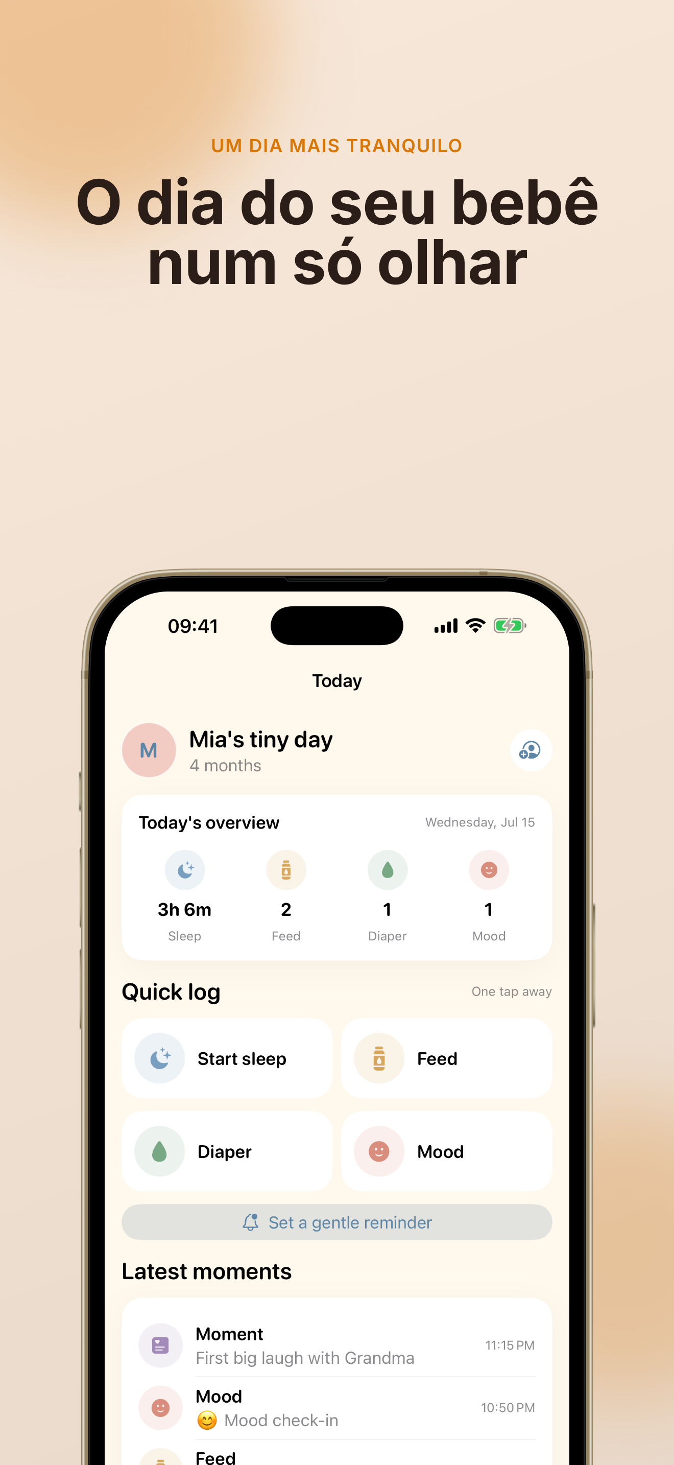 Captura de tela do app TinyDay Registro do bebê 1