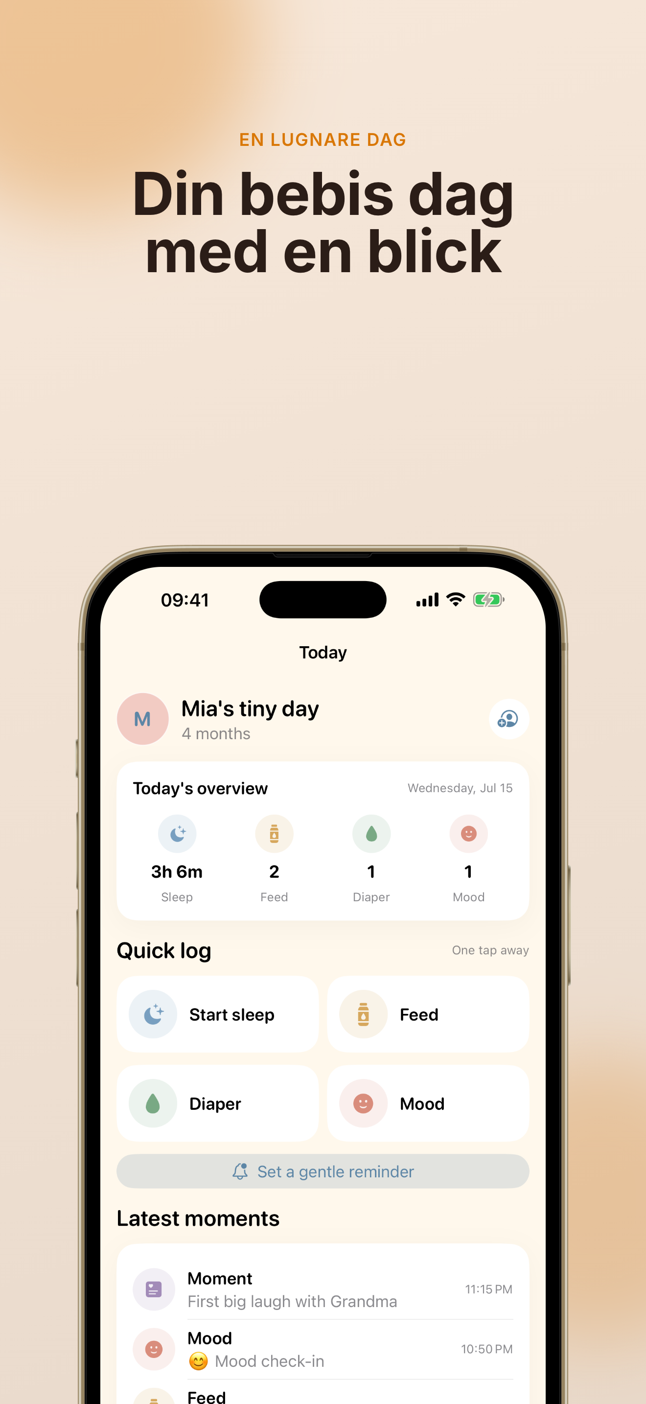 Skärmdump av TinyDay Babytracker-appen 1