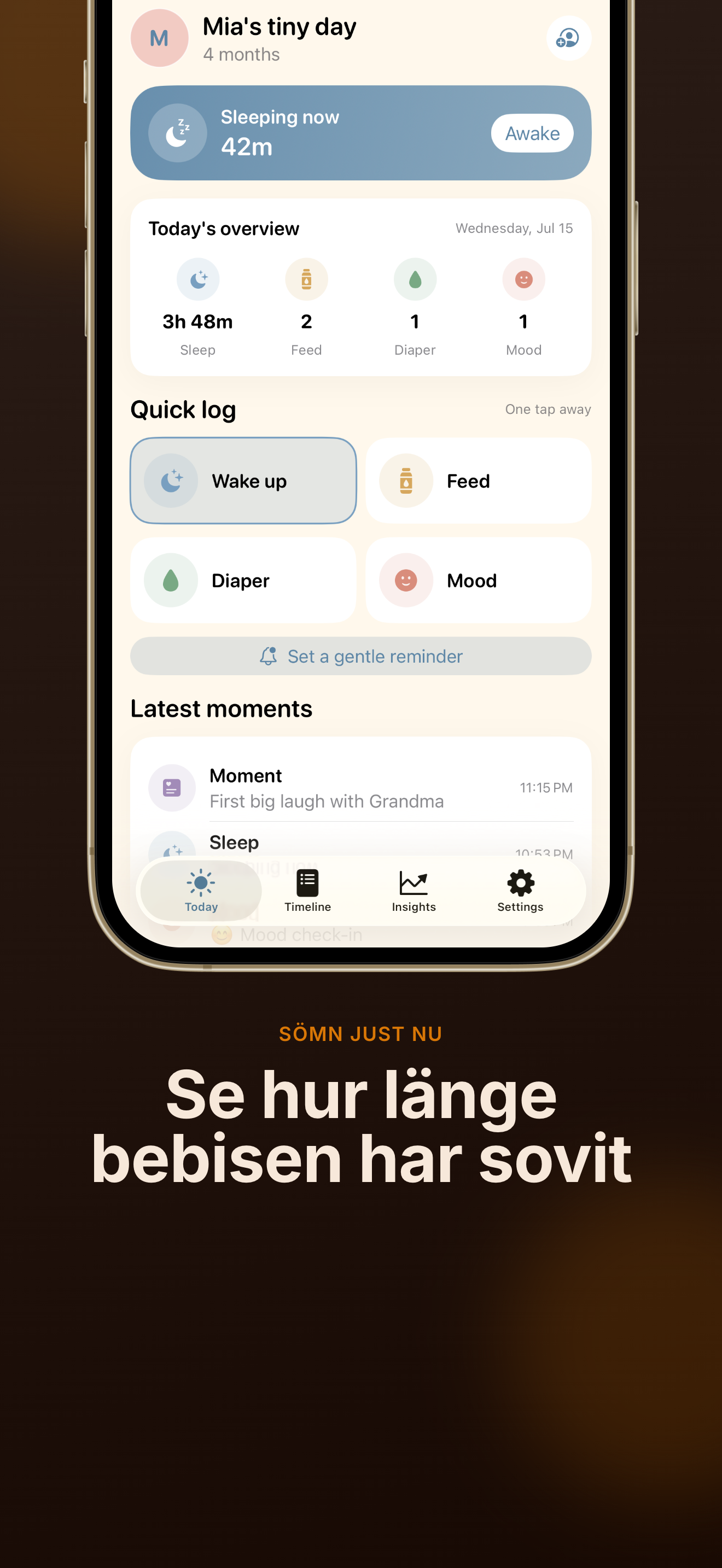 Skärmdump av TinyDay Babytracker-appen 2